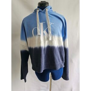 Calvin Klein Jeans Women’s L Blue Ombre Dip Dye CK Logo Hoodie Sweatshirt